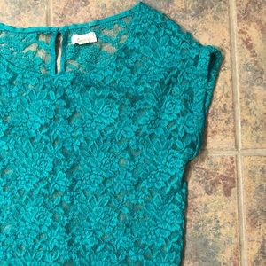 XS AERIE teal floral patterned sheer top